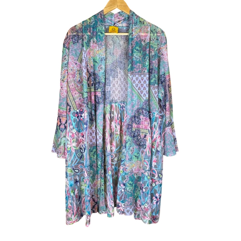 Boho Embroidered Kimono Duster Festival Floral Paisley Indie Layering Jacket OS